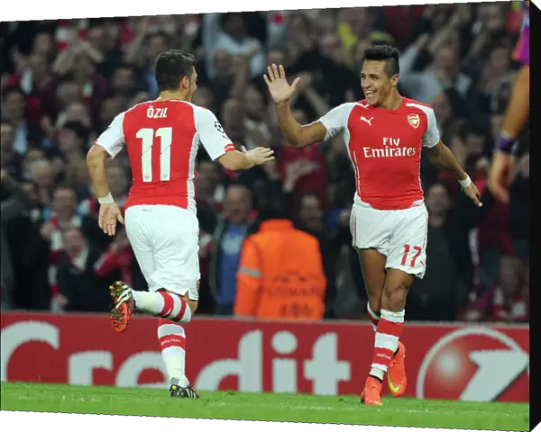 Arsenal's Alexis Sanchez and Mesut Ozil Celebrate Goals Against Galatasaray in 2014 Champions League Match