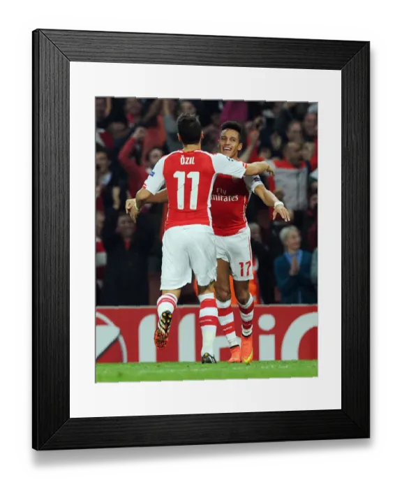 Framed Print : Arsenal's Sanchez and Ozil Celebrate Goals Against Galatasaray in 2014 Champions League Match