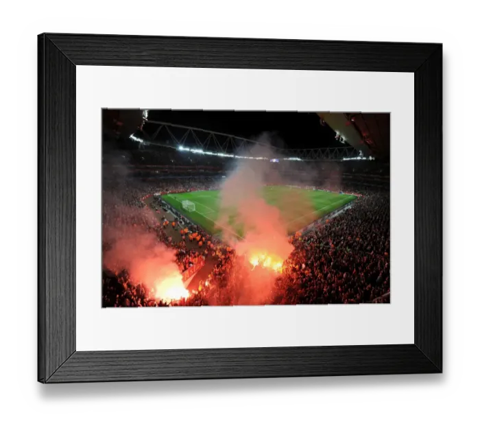Framed Print : Arsenal vs. Galatasaray: Clash at Emirates Stadium with Flares from the Galatasaray Fans Framed Print : Arsenal vs. Galatasaray: Clash at Emirates Stadium with Flares from the Galatasaray Fans