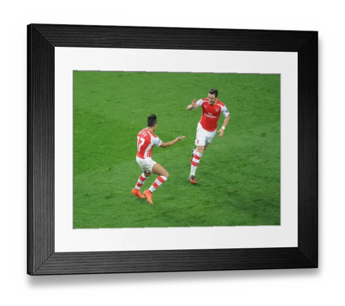 Framed Print : Alexis Sanchez and Mesut Ozil Celebrate Goals: Arsenal FC vs Galatasaray AS, UEFA Champions League, 2014