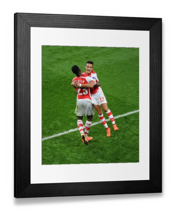 Framed Print : Arsenal Double Strike: Welbeck and Sanchez Celebrate Goals Against Galatasaray in Champions League Framed Print : Arsenal Double Strike: Welbeck and Sanchez Celebrate Goals Against Galatasaray in Champions League