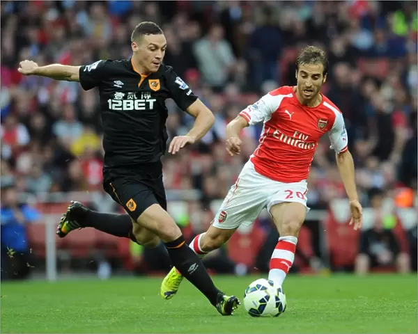 Mathieu Flamini (Arsenal) James Chester (Hull). Arsenal 2: 2 Hull City. Barclays Premier League