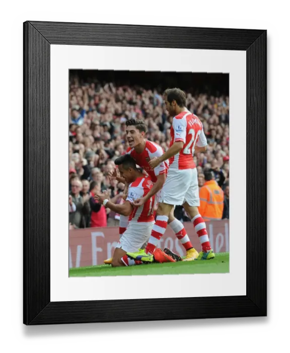 Framed Print : Celebrating a Goal: Alexis Sanchez, Hector Bellerin, and Mathieu Flamini (Arsenal vs. Hull City, 2014-15)