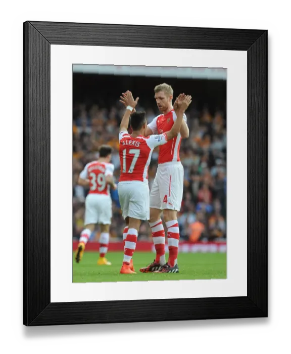 Framed Print : Alexis Sanchez and Per Mertesacker Celebrate First Goal: Arsenal vs Hull City, 2014-15 Premier League