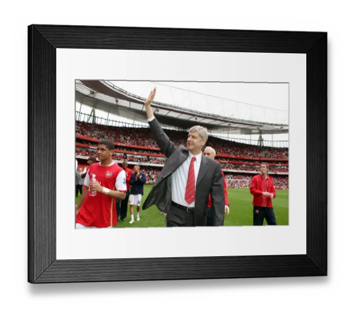 Framed Print : Arsene Wenger the Arsenal Manager during the lap of the pitch to thank the fans for their support