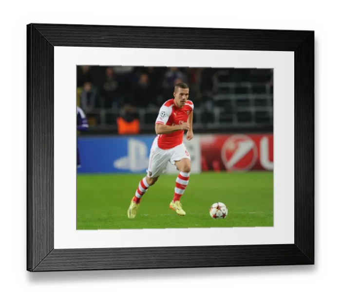 Framed Print : Lukas Podolski in Action: Anderlecht vs. Arsenal, UEFA Champions League 2014-15