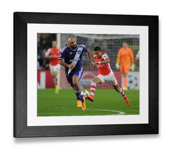 Framed Print : Clash of Stars: Sanchez vs. Vanden Borre - Arsenal vs. Anderlecht, UEFA Champions League Framed Print : Clash of Stars: Sanchez vs. Vanden Borre - Arsenal vs. Anderlecht, UEFA Champions League
