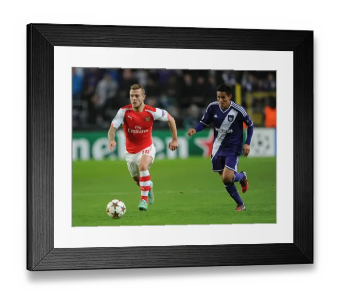 Framed Print : Clash of Midfield Talents: Jack Wilshere vs. Youri Tielemans (Arsenal vs. Anderlecht, UEFA Champions League, 2014)