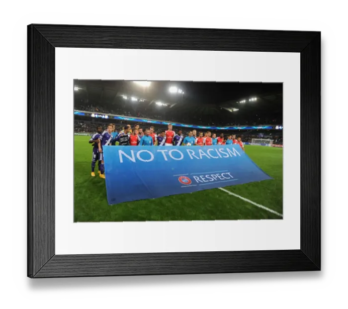 Framed Print : Arsenal and Anderlecht Face Off in Champions League: Pre-Match Line-Up, Brussels 2014