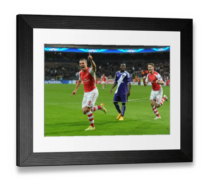 Framed Print : Lukas Podolski Scores Arsenal's Second Goal vs RSC Anderlecht in 2014-15 UEFA Champions League Framed Print : Lukas Podolski Scores Arsenal's Second Goal vs RSC Anderlecht in 2014-15 UEFA Champions League