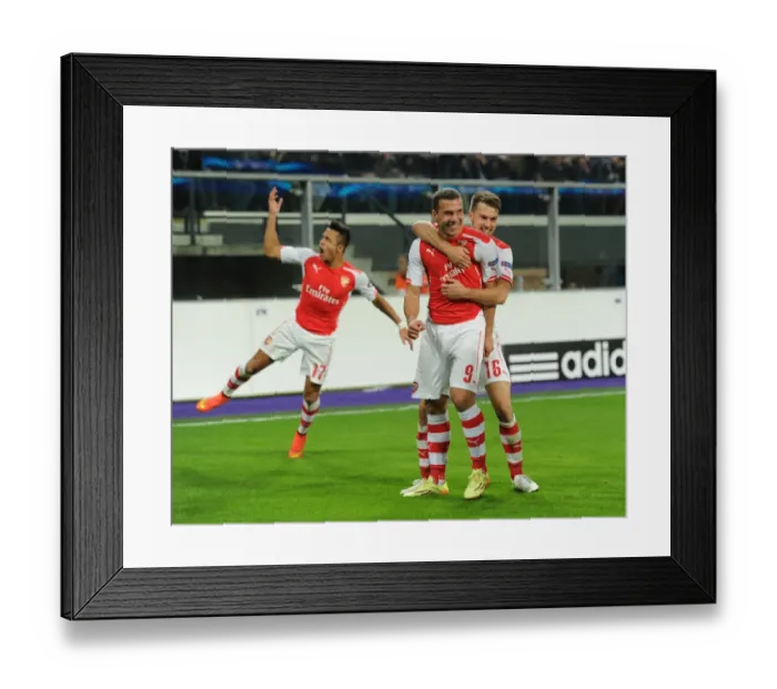 Framed Print : Anderlecht vs Arsenal: Lukas Podolski's Brace Fires Gunners to Victory in Champions League (October 2014)