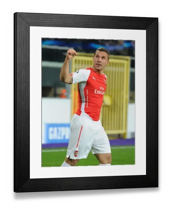 Framed Print : Lukas Podolski Scores the Second Goal: Arsenal's Victory over Anderlecht in the 2014-15 UEFA Champions League Framed Print : Lukas Podolski Scores the Second Goal: Arsenal's Victory over Anderlecht in the 2014-15 UEFA Champions League