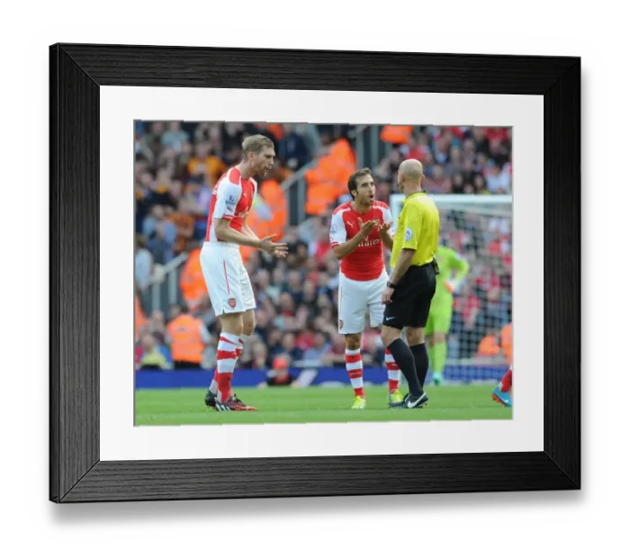Framed Print : Arsenal's Per Mertesacker and Mathieu Flamini Protest to Referee during Arsenal v Hull City Match Framed Print : Arsenal's Per Mertesacker and Mathieu Flamini Protest to Referee during Arsenal v Hull City Match