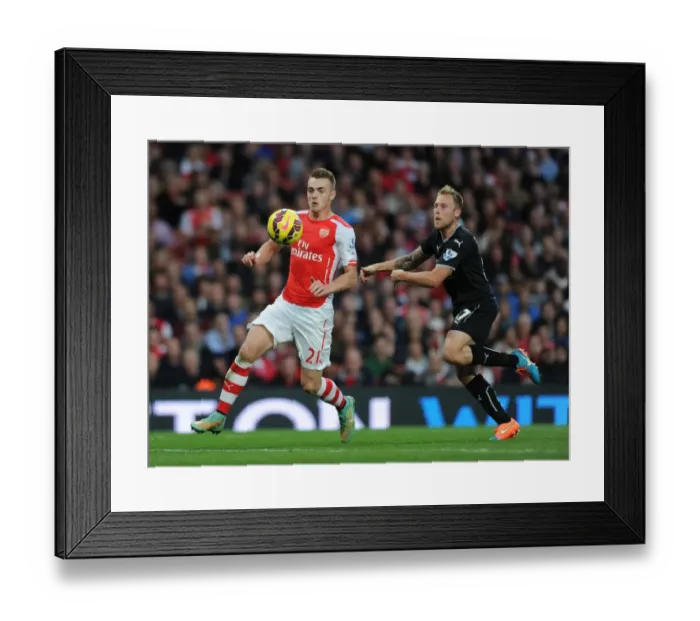 Framed Print : Calum Chambers Outsmarts Scott Arfield: Arsenal's Masterclass in the 2014 / 15 Premier League Showdown