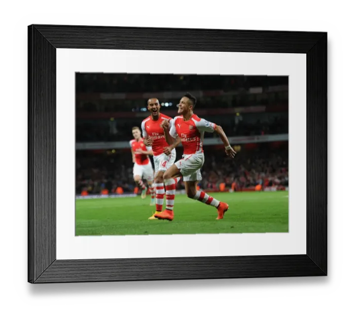 Framed Print : Alexis Sanchez and Theo Walcott Celebrate Goals: Arsenal vs Burnley, 2014 / 15 Premier League