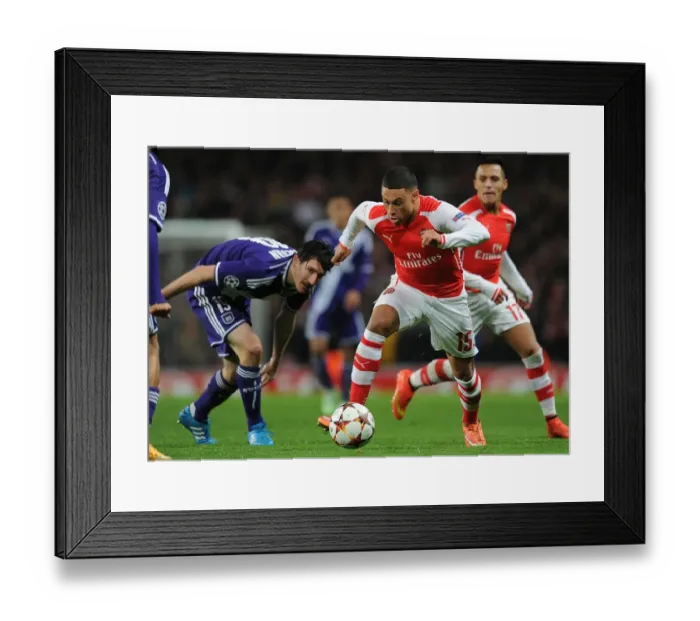 Framed Print : Alex Oxlade-Chamberlain vs. Sacha Kljestan: Arsenal FC vs. RSC Anderlecht, UEFA Champions League, 2014 Framed Print : Alex Oxlade-Chamberlain vs. Sacha Kljestan: Arsenal FC vs. RSC Anderlecht, UEFA Champions League, 2014