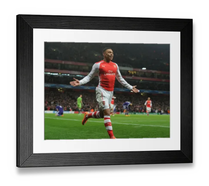 Framed Print : Arsenal's Oxlade-Chamberlain Scores His Third Goal Against RSC Anderlecht in the Champions League (2014) Framed Print : Arsenal's Oxlade-Chamberlain Scores His Third Goal Against RSC Anderlecht in the Champions League (2014)