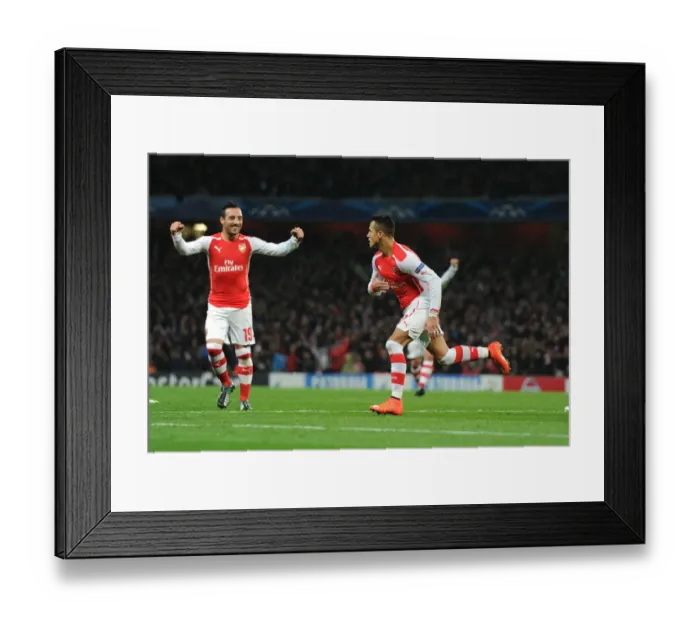 Framed Print : Alexis Sanchez and Santi Cazorla Celebrate Arsenal's Second Goal Against RSC Anderlecht in the 2014 / 15 UEFA Champions League