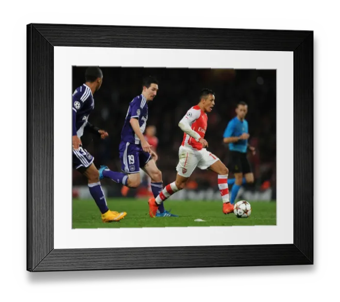 Framed Print : Alexis Sanchez vs. Sacha Kljestan: Battle at Emirates Stadium - Arsenal FC vs. RSC Anderlecht, UEFA Champions League, 2014