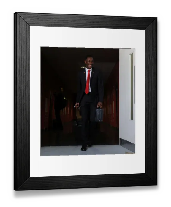 Framed Print : Danny Welbeck Arrives at Arsenal Changing Room Ahead of Arsenal vs. RSC Anderlecht (UEFA Champions League, 2014)