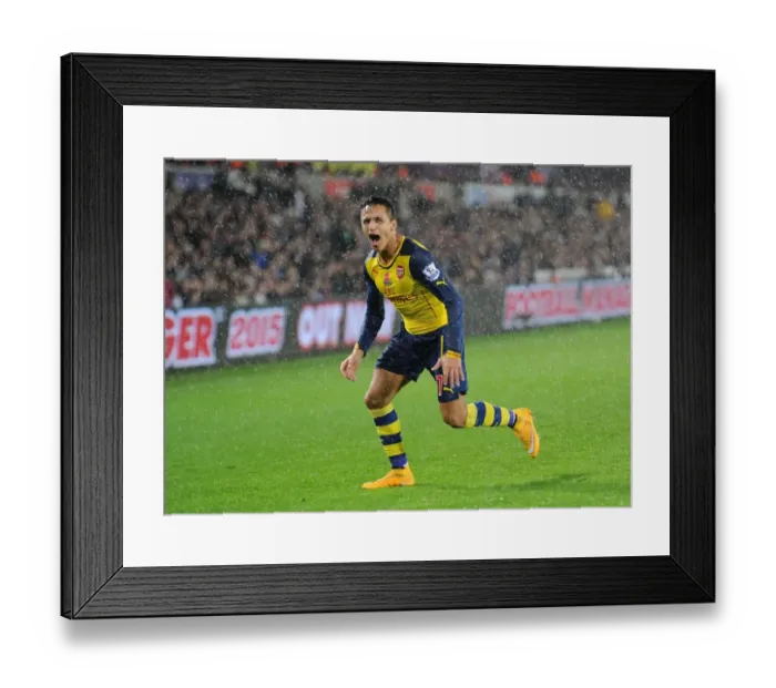 Framed Print : Alexis Sanchez's Goal Celebration: Swansea vs. Arsenal, Premier League 2014-15