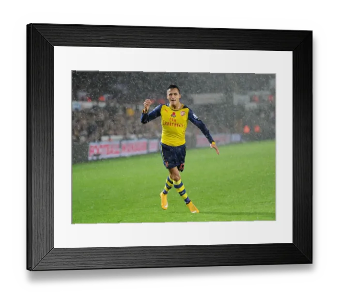 Framed Print : Alexis Sanchez's Euphoric Goal Celebration: Swansea vs. Arsenal, Premier League 2014-15