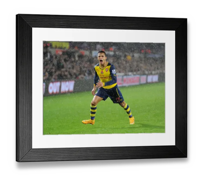 Framed Print : Alexis Sanchez's Euphoric Goal Celebration: Swansea vs. Arsenal, Premier League 2014-15 Framed Print : Alexis Sanchez's Euphoric Goal Celebration: Swansea vs. Arsenal, Premier League 2014-15