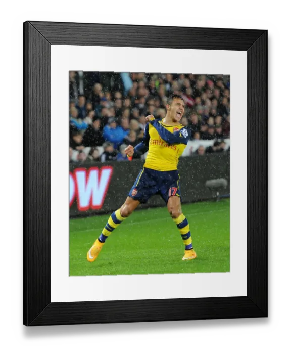 Framed Print : Alexis Sanchez's Euphoric Goal Celebration: Swansea vs. Arsenal, Premier League 2014-15