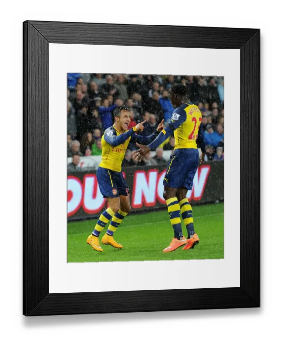 Framed Print : Arsenal's Star Duo: Sanchez and Welbeck Celebrate Goal Against Swansea, 2014-15 Premier League