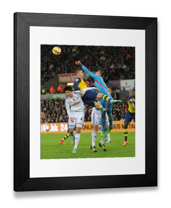 Framed Print : Clash at Liberty: Chambers vs. Ki and Fabianski - Swansea vs. Arsenal, 2014-15