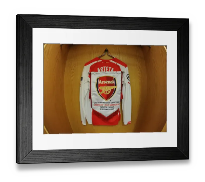 Framed Print : Mikel Arteta's Arsenal Changing Room: Arsenal FC vs RSC Anderlecht, UEFA Champions League, 2014