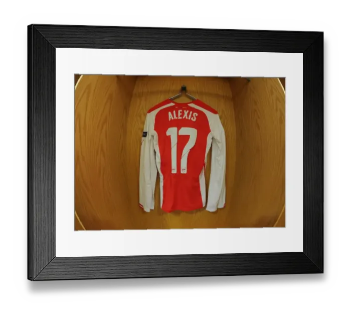 Framed Print : Arsenal FC: Alexis Sanchez's Hanging Kit - Arsenal v RSC Anderlecht, UEFA Champions League (2014) Framed Print : Arsenal FC: Alexis Sanchez's Hanging Kit - Arsenal v RSC Anderlecht, UEFA Champions League (2014)