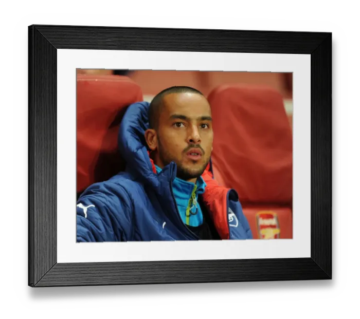 Framed Print : Theo Walcott on the Bench: Arsenal FC vs RSC Anderlecht, UEFA Champions League, 2014