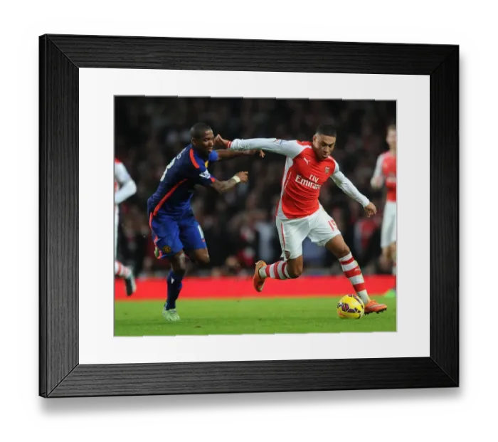 Framed Print : Clash of Wings: Oxlade-Chamberlain vs. Young - Arsenal vs. Manchester United, Premier League, 2014
