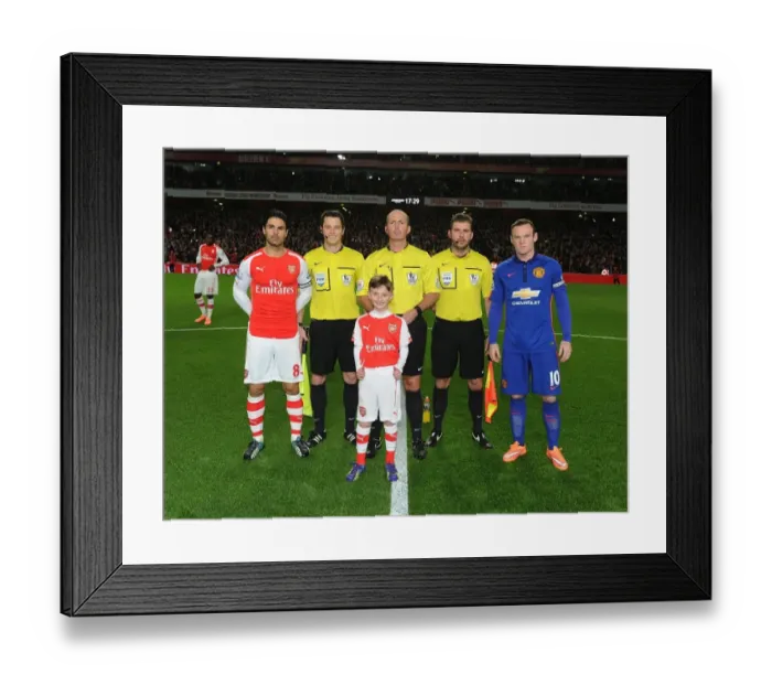 Framed Print : Arsenal vs Manchester United: Premier League Showdown - Mikel Arteta and Wayne Rooney Lead Teams Out at Emirates Stadium (November 2014)