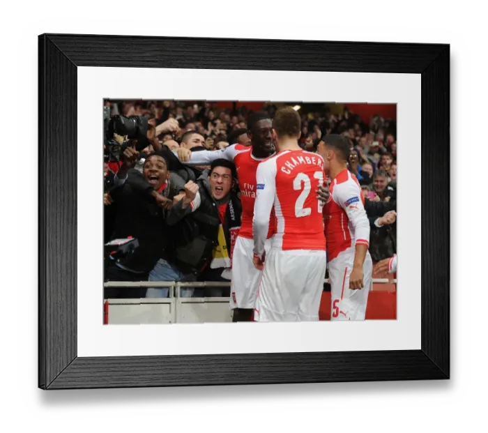 Framed Print : Arsenal Celebrate Yaya Sanogo's Goal vs Borussia Dortmund, Champions League 2014-15