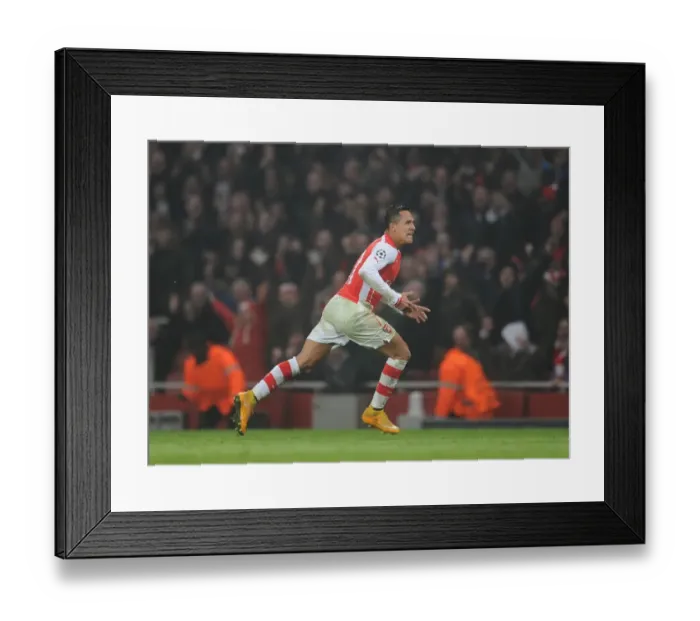 Framed Print : Alexis Sanchez Scores Arsenal's Second Goal vs Borussia Dortmund in the UEFA Champions League (2014)