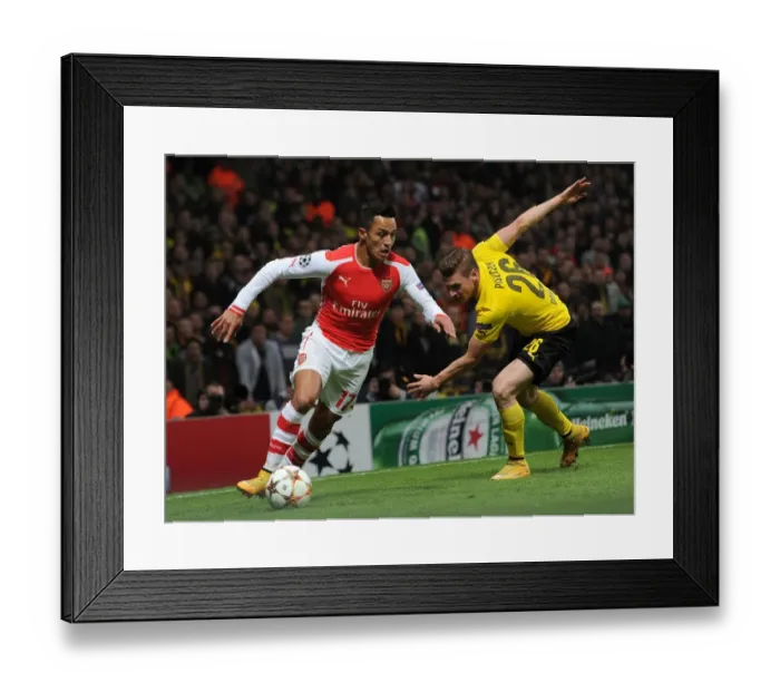 Framed Print : Clash of Stars: Sanchez vs. Piszczek - Arsenal vs. Borussia Dortmund, UEFA Champions League Framed Print : Clash of Stars: Sanchez vs. Piszczek - Arsenal vs. Borussia Dortmund, UEFA Champions League