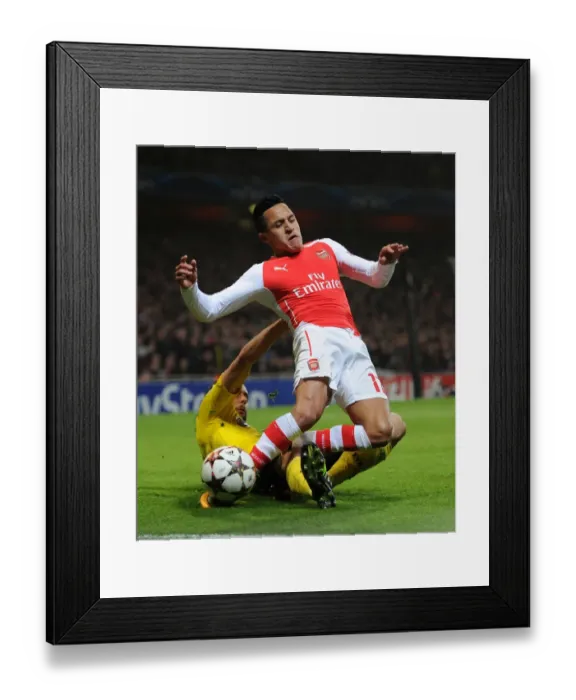 Framed Print : Arsenal's Alexis Sanchez Fouled by Neven Subotic in Champions League Clash vs Borussia Dortmund Framed Print : Arsenal's Alexis Sanchez Fouled by Neven Subotic in Champions League Clash vs Borussia Dortmund