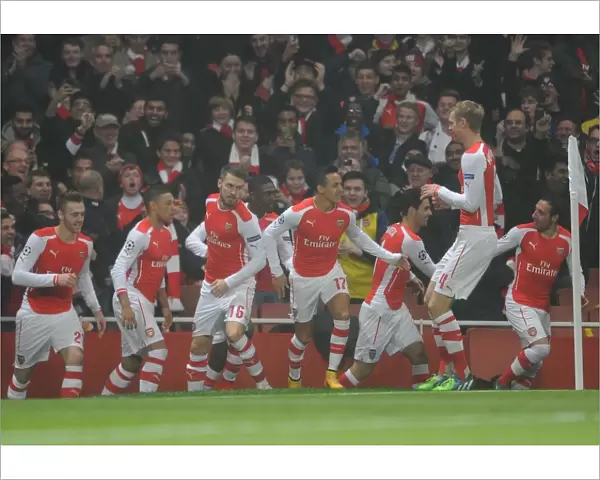Yaya Sanogo celebrates scoring Arsenals 1st goal with his team mates. Arsenal 2