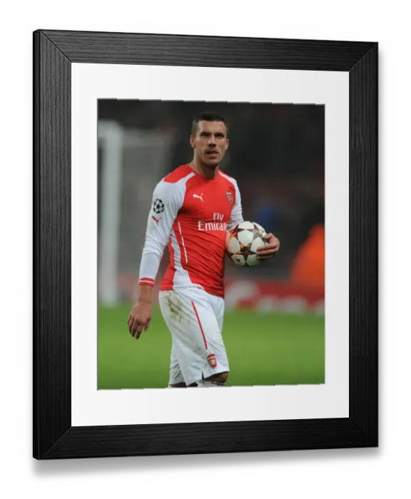 Framed Print : Arsenal's Lukas Podolski Reacts After Arsenal FC vs Borussia Dortmund, UEFA Champions League (2014-15)