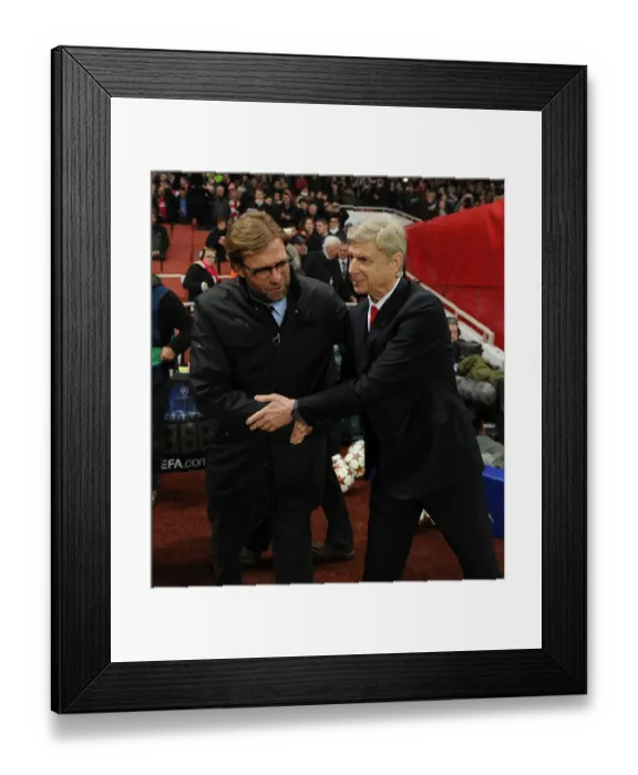 Framed Print : Arsene Wenger and Jurgen Klopp: United Kingdom Clash in Arsenal vs. Borussia Dortmund UEFA Champions League (2014)