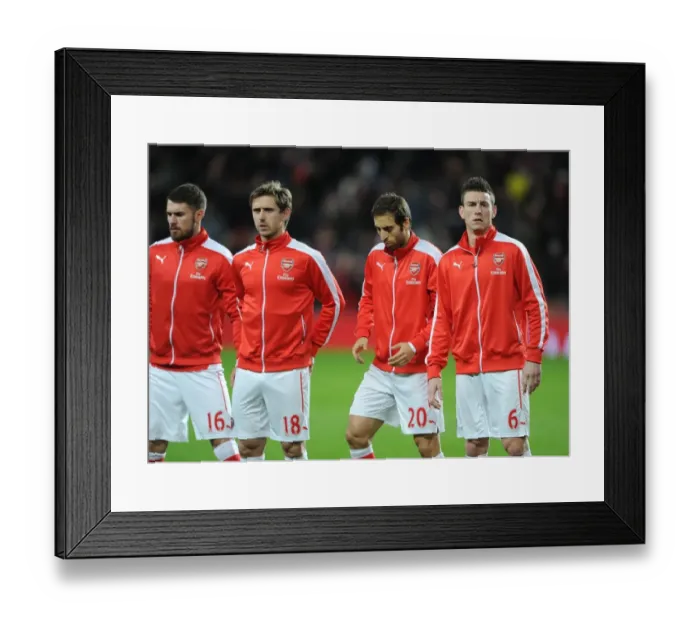 Framed Print : Nacho Monreal, Mathieu Flamini and Laurent Koscielny (Arsenal) before the match. Arsenal 1