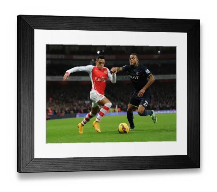 Framed Print : Clash of Champions: Sanchez vs. Bertrand - Arsenal vs. Southampton, Premier League 2014-15