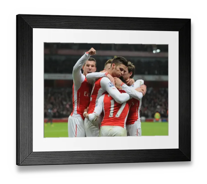 Framed Print : Celebrating Glory: Sanchez, Giroud, Podolski, and Monreal's Unforgettable Moment at Arsenal vs. Southampton (2014-15)