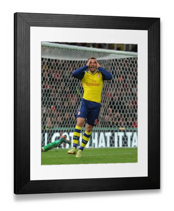 Framed Print : Lukas Podolski's Missed Opportunity: Stoke City vs. Arsenal, Premier League, 2014