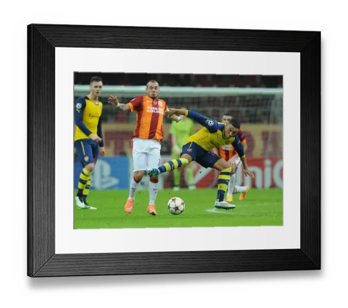 Framed Print : Clash of the Midfield Maestros: Oxlade-Chamberlain vs. Sneijder (Galatasaray vs. Arsenal, UCL 2014 / 15)