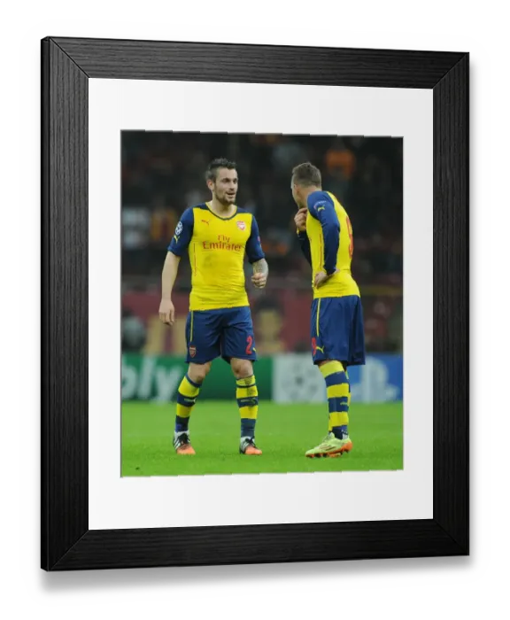 Framed Print : Debuchy and Podolski in Action: Arsenal vs. Galatasaray, UEFA Champions League, Istanbul, 2014