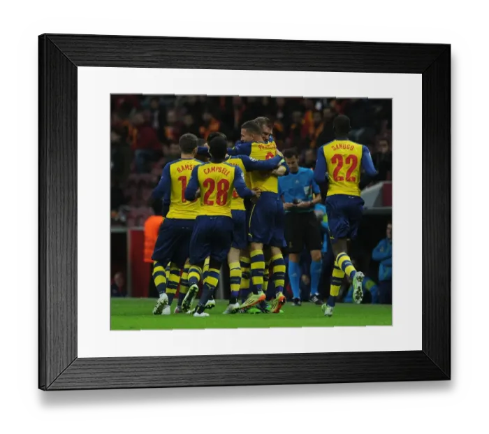 Framed Print : Podolski and Mertesacker Celebrate Arsenal's First Goal Against Galatasaray in Champions League Framed Print : Podolski and Mertesacker Celebrate Arsenal's First Goal Against Galatasaray in Champions League