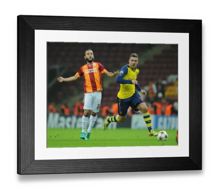 Framed Print : Lukas Podolski Outmaneuvers Olcan Adin: Galatasaray vs. Arsenal, UEFA Champions League, Istanbul, Turkey, 2014 Framed Print : Lukas Podolski Outmaneuvers Olcan Adin: Galatasaray vs. Arsenal, UEFA Champions League, Istanbul, Turkey, 2014